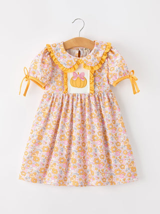 Halloween Pumpkin Floral Girls Dress