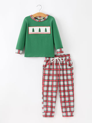 Christmas Tree Plaid Boys Set Long Sleeve Top Pants Rylee Faith Designs