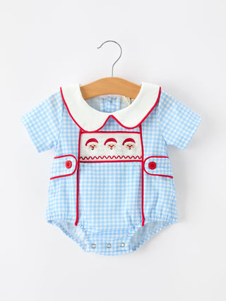 Christmas Santa Embroidered Boys Jon Jon Peter Pan Collar