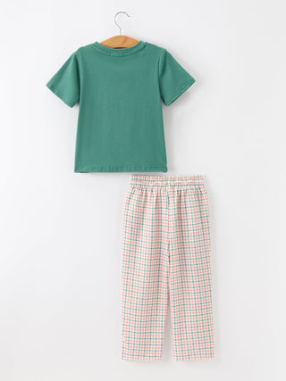 Boys Christmas Embroidered T-Shirt & Plaid Pants Set Rylee Faith Designs