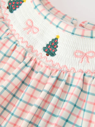 Girls Christmas Plaid Smocked Bloomers Set with Tree Embroidery Rylee Faith Designs