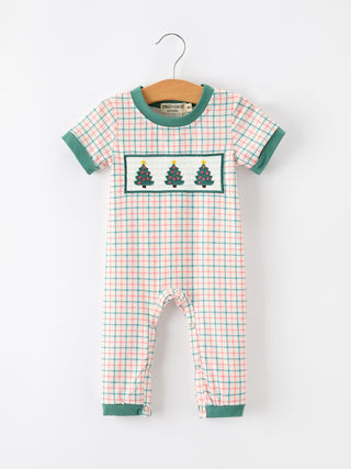Baby Boy Christmas Embroidered Plaid Jonjon Romper