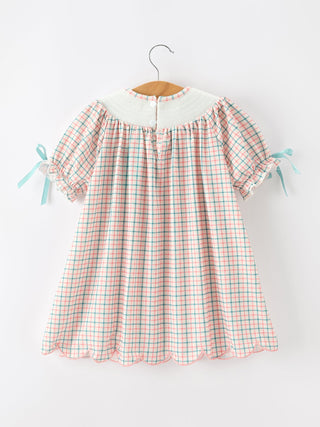 Girls Christmas Smocked Plaid Dress with Tree Embroidery Rylee Faith Designs