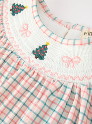 Girls Christmas Smocked Plaid Dress with Tree Embroidery Rylee Faith Designs
