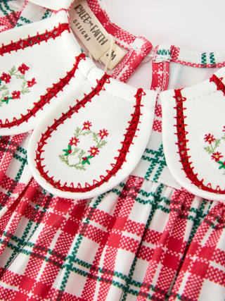 Red Christmas Plaid Wreath Baby Girl Bubble Romper