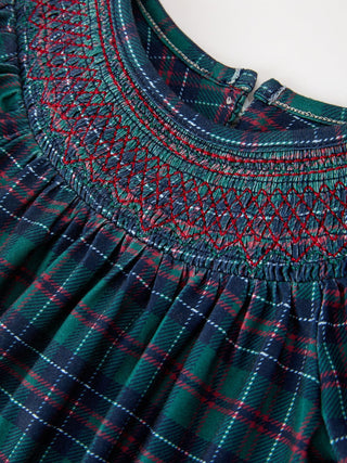 Girls Christmas Plaid Smocked Bubble Romper