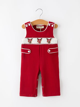 Christmas Reindeer Smocked Red Jonjon Rylee Faith Designs