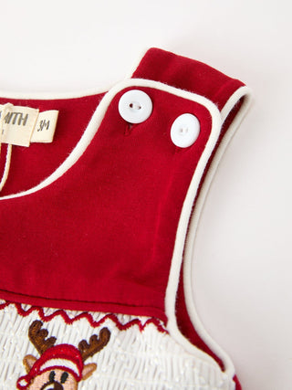 Christmas Reindeer Smocked Red Jonjon Rylee Faith Designs