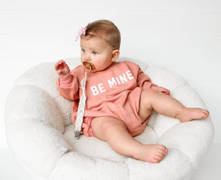 Be Mine Sweatshirt Romper Little Joy Co. Color: Cream Size: Newborn