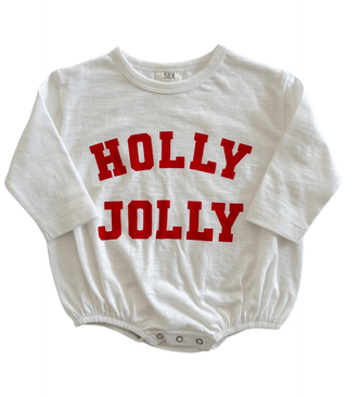 Organic Cotton Long Sleeve Bubble Romper - Holly Jolly White SIIX Collection Size: 0-3M