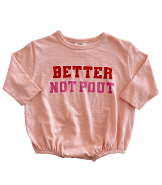 Organic Cotton Long Sleeve Bubble Romper - Better Not Pout SIIX Collection Size: 0-3M