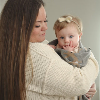 Luxury Cotton Deer Knit Swaddle Baby Blanket Bleu La La Color: Deer - Sage