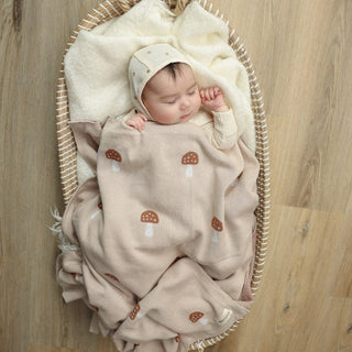 Luxury Knit Mushroom Swaddle Baby Blanket Bleu La La Color: Mushroom - Blue
