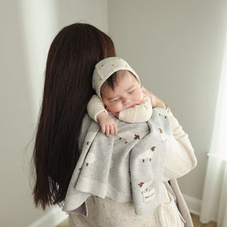 Sheep Knit Receiving Baby Blanket Bleu La La Color: Sheep - Grey