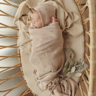 Organic Pointelle Luxury Knit Swaddle Blanket Bleu La La Color: Milk Chocolate