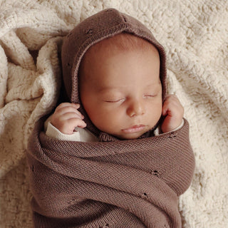 Organic Pointelle Luxury Knit Swaddle Blanket Bleu La La Color: Milk Chocolate