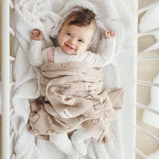 100% Cotton Luxury Knit Heart Swaddle Baby Blanket Blanket Bleu La La Color: Cream