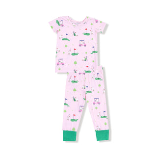 Short Sleeve Loungewear Set, Dog Gone Golf - Pink 257 Angel Dear Size: 6-12M