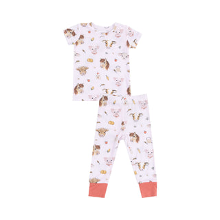 Short Sleeve Loungewear Set - Vintage Animals Faces Pink257Angel DearSize: 6-12M