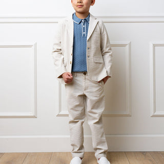 Organic Seersucker Suit Pant Tan - Tonal Tan Pants Hope & Henry Size: 2T Color: Tonal Tan Seersucker