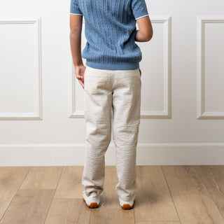 Organic Seersucker Suit Pant Tan - Tonal Tan Pants Hope & Henry Size: 2T Color: Tonal Tan Seersucker