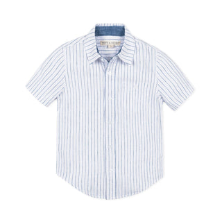 Linen Short Sleeve Button Down Shirt Shirts Hope & Henry Size: XXS (2T/3) Color: White Court Pinstripe