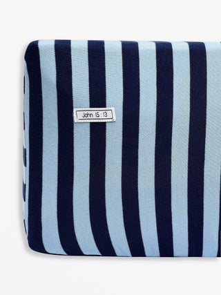 No Greater Love Blue Cotton Bedsheet Bedsheet Holy Pals Size: Crib
