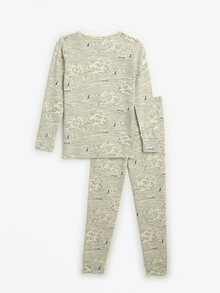 Walking on Water Ribbed Cotton-Bamboo Blend PJ Long Sleeve Set Long Sleeve Kids Pajama Holy Pals Size: 02