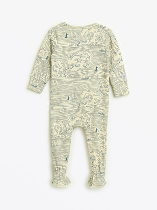 Walking on Water Ribbed Cotton-Bamboo Blend PJ Footed Onesie Onesie Holy Pals Size: 00-03M