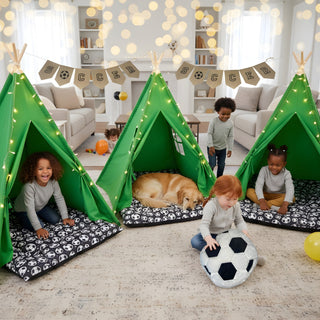 Soccer Sleepover Party Set, Tee Pee Soccer Birthday Party Box Chicky Chicky Bling Bling
