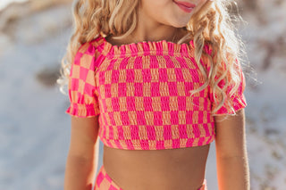 Emmy Hot Pink Check 2 Piece Swimsuit Swimsuit Oopsie Daisy Size: 2