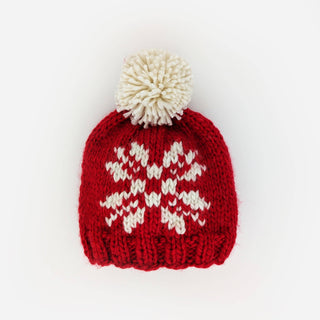 Red Snowflake Beanie Hat Huggalugs Size: S (0-6 months)