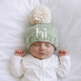 Hi. Sage Green Hand Knit Beanie Hat Huggalugs Size: XS (newborn)