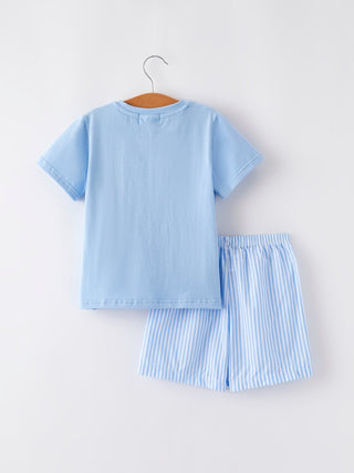 "I ❤ MOMMY" Embroidery Smocking Baby Boys Striped Shorts Set Outfit Rylee Faith Designs Size: 2