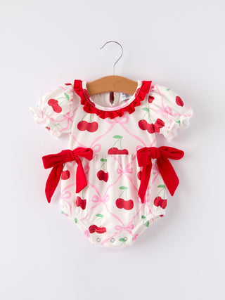 Cherry Bow Girls' RomperRomperRylee Faith DesignsSize: 3M