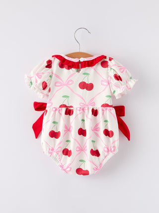 Cherry Bow Girls' RomperRomperRylee Faith DesignsSize: 3M