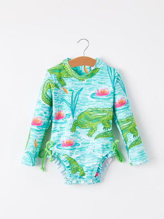 "Crocodile" Green Girls' Swimsuit Swimsuit Rylee Faith Designs Size: 6M
