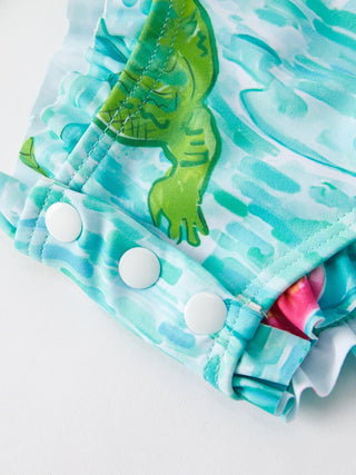 "Crocodile" Green Girls' Swimsuit Swimsuit Rylee Faith Designs Size: 6M