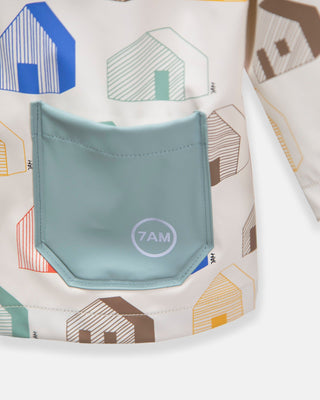 Rain Worker Jacket jacket 7AM Enfant Color: Rainy Houses Teal Size: 18-24M