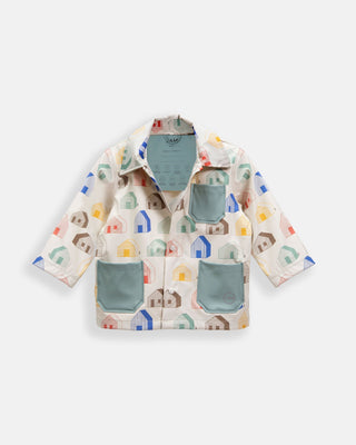 Rain Worker Jacket jacket 7AM Enfant Color: Rainy Houses Teal Size: 18-24M