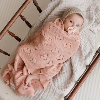 100% Cotton Luxury Knit Heart Swaddle Baby Blanket Blanket Bleu La La Color: Cream