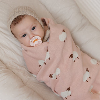 100% Cotton Knit Swaddle Baby Blanket Baby Blanket Bleu La La Color: Sheep - Khaki