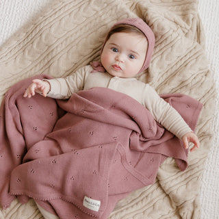 Organic Pointelle Luxury Knit Swaddle Blanket Bleu La La Color: Milk Chocolate