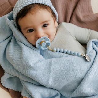 100% Organic Cotton Knit Blanket + Hat Set with Gift Box Bleu La La Color: Denim Blue