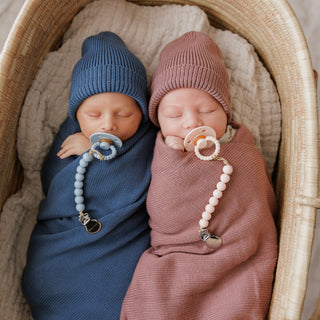 100% Organic Cotton Knit Blanket + Hat Set with Gift Box Bleu La La Color: Denim Blue