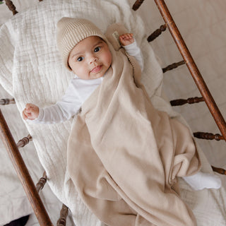 100% Organic Cotton Knit Blanket + Hat Set with Gift Box Bleu La La Color: Denim Blue
