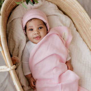 100% Organic Cotton Knit Blanket + Hat Set with Gift Box Bleu La La Color: Denim Blue