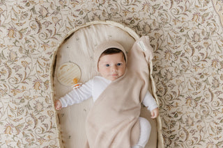 100% Organic Cotton Knit Blanket + Hat Set with Gift Box Bleu La La Color: Denim Blue