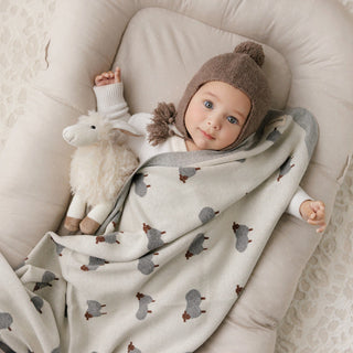Sheep Knit Receiving Baby Blanket Bleu La La Color: Sheep - Grey