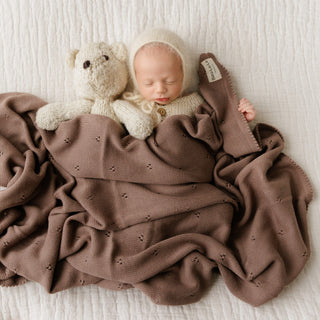 Organic Pointelle Luxury Knit Swaddle Blanket Bleu La La Color: Milk Chocolate